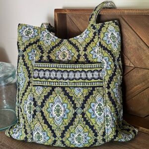 Vera Bradley Retired Cambridge Print Villager Tote Purse Bag Blue and Green